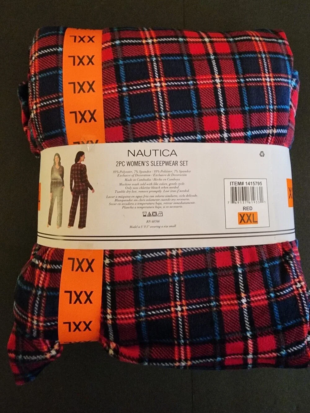 New, Nautica 2pc Women's XXLG Sleepwear Set, Plaid, Red, Navy, Lite Blue